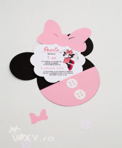 invitatie Minnie Mouse, invitatie handmade Minnie, Minnie Mouse, invitatie botez Minnie Mouse