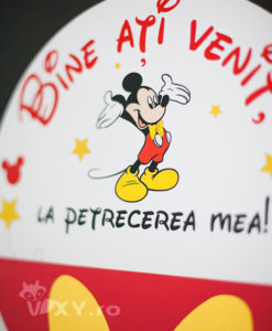 Mickey Mouse intrare, bine ati venit la petrecerea mea, panou intrare personalizat Mickey, vixy.ro, Mickey Mouse, petreceri tematice Mickey, papetarie personalizata botez