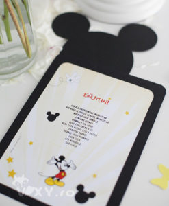 meniu Mickey, meniu botez, meniu personalizat Mickey, meniu si numar masa botez Mickey, meniu si numar masa botez tematic, papetarie botez, papetarie personalizata, vixy.ro, meniu si numar masa 2 in 1