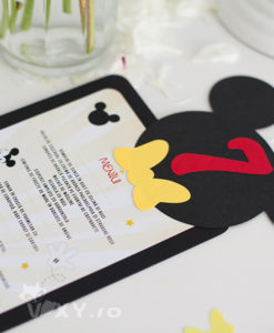 meniu Mickey, meniu botez, meniu personalizat Mickey, meniu si numar masa botez Mickey, meniu si numar masa botez tematic, papetarie botez, papetarie personalizata, vixy.ro, meniu si numar masa 2 in 1