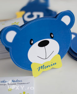 meniu petrecere ursulet, meniu botez personalizat ursulet, botez cu ursuleti pentru fetite, vixy.ro, papetarie petrecere personalizata, botez fetita ursulet, meniu personalizat botez, botez tematic