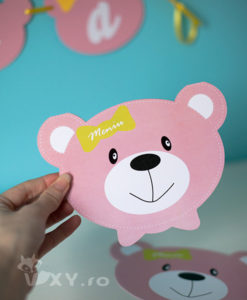 meniu petrecere ursulet, meniu botez personalizat ursulet, botez cu ursuleti pentru fetite, vixy.ro, papetarie petrecere personalizata, botez fetita ursulet, meniu personalizat botez, botez tematic