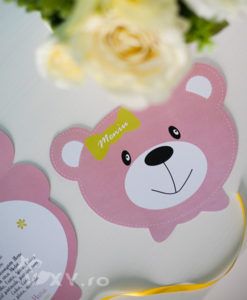 meniu petrecere ursulet, meniu botez personalizat ursulet, botez cu ursuleti pentru fetite, vixy.ro, papetarie petrecere personalizata, botez fetita ursulet, meniu personalizat botez, botez tematic